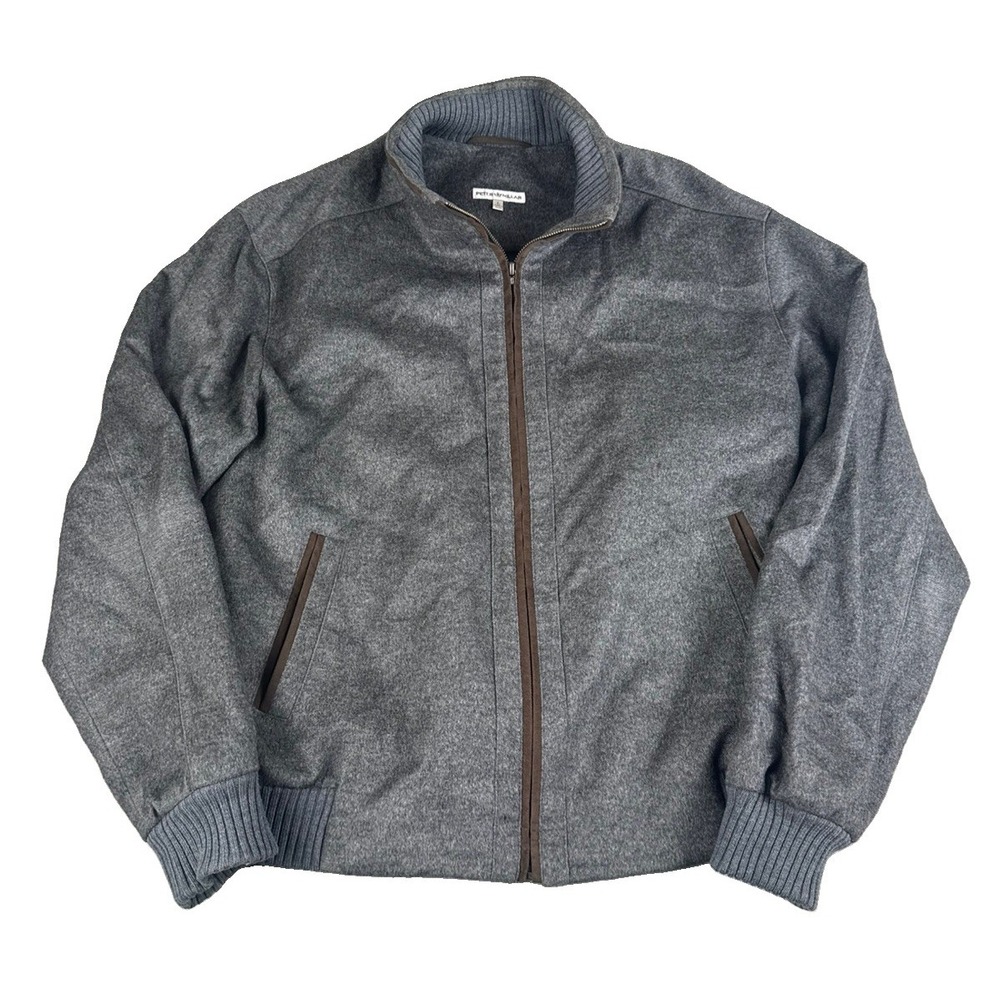 Peter Millar Jacket Mens L Gray Wool Cashmere Full Zip Bomber Coat
